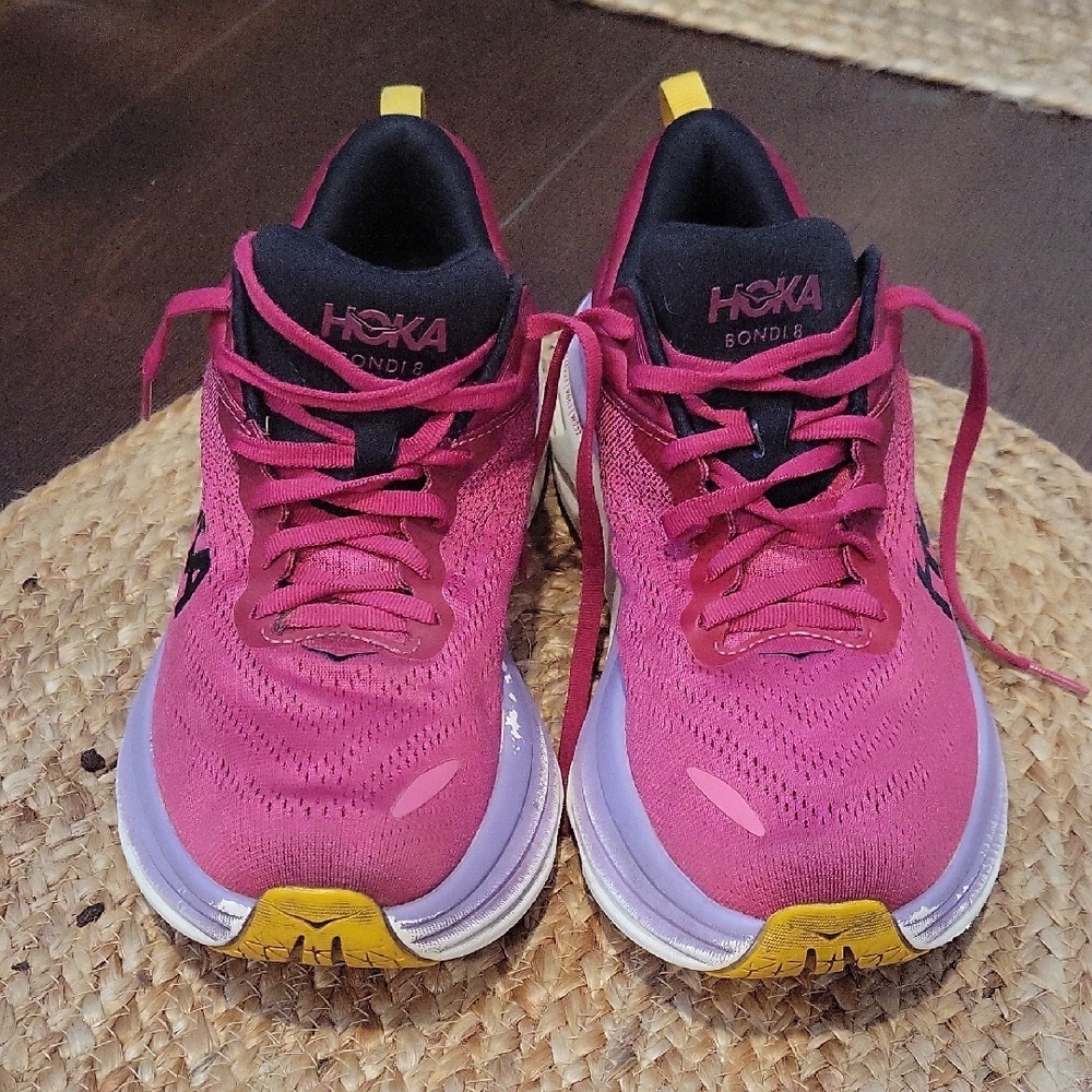 Hoka Women's Pink and Yellow Running Shoes - Picture 3 of 14